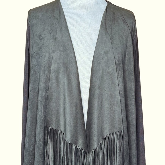 INC International Concepts Women’s Faux Suede & Knit Open Fringe Cardigan XL EUC - Picture 2 of 12